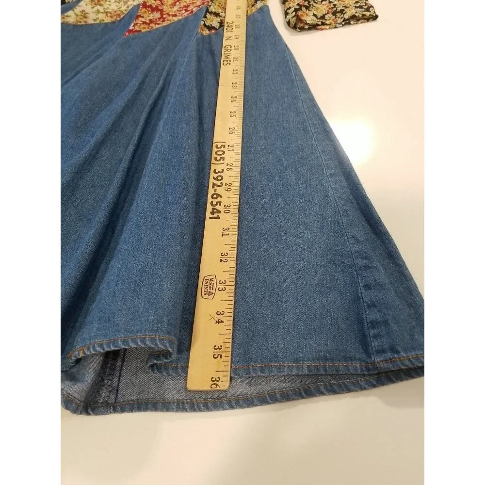Tickets Vintage‎ Dress S Cottagecore Floral Top Denim Skirt Long Sleeve Knee